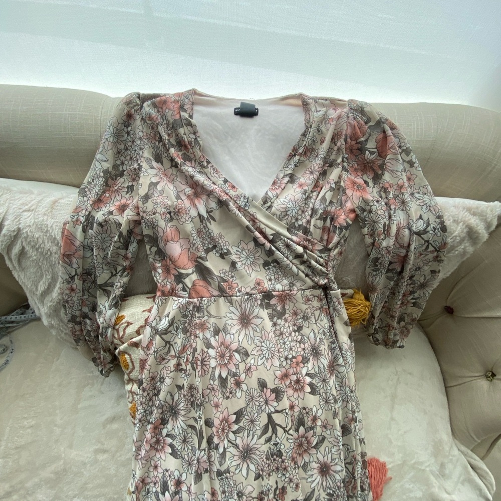 Floral Wrap Dress - Pink and Cream